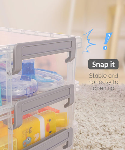 Sooez 6 Pack Extra Large Pencil Box, Plastic Pencil Case Crayon Box, Clear Marker Organizer Plastic Containers with Lid, Stackable Storage Boxes for Art Craft,Pen,Back to School Teacher Supplies, Grey