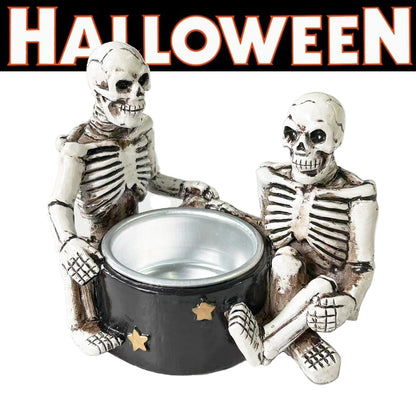 Halloween Skull Tealight Holder Skeleton Skull Gothic Decor Candle Holder Resin Ghost Decor Votive Tea Light Holder for Table Centerpiece Fireplace Party Decorations