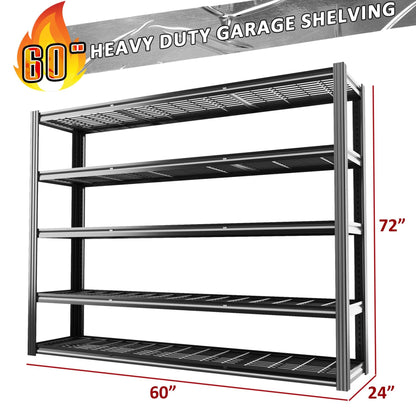 VDEVY 60" W x 72" H x 24" D Garage Shelving Heavy Duty,5 Tier Adjustable Metal Shelves Storage Rack,3030 LBS Large Industrial Shelving Unit for Basement,Warehouse,Garage Organization