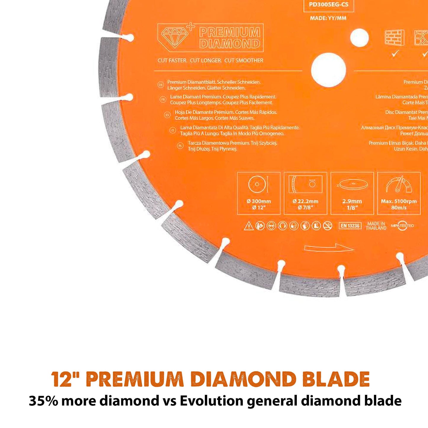 Evolution Power Tools Premium Diamond Blade 12-Inch for Disc Cutter, Concrete Saw | 1 Inch Arbor | High Diamond Concentration | Segmented Diamond Blade for Masonry, Brick, Stone, Roof Tile, Concrete