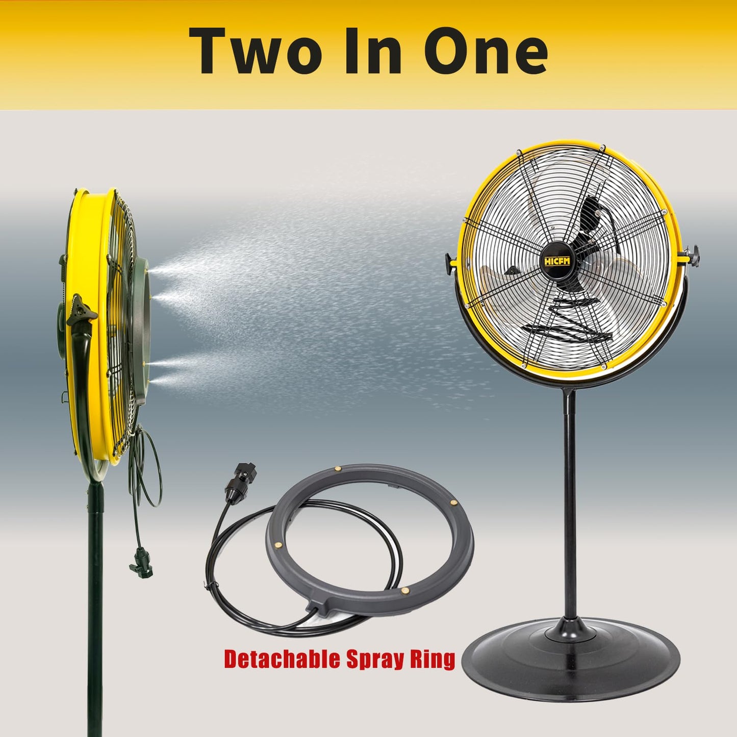 HiCFM 4400 CFM 20 Inch Outdoor Misting Fan Pedestal Standing Base with IP44 Enclosed Motor, Detachable Mist Spray Kit, 9 FT Cord & GFCI Plug, 120 Degree Tilted Head, UL Outdoor Approved