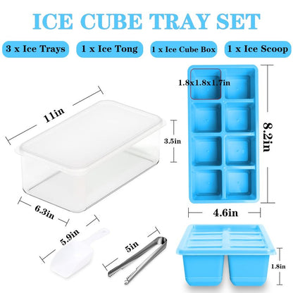 Ice Trays for Freezer with Lid and Bin, JRISBO 6 Pack Silicone Ice Cube Tray Storage Iced Bucket Kits, Stackable & Leak Proof Large Ice Cube Molds for Cocktail, Whiskey, Soup, Baby Food