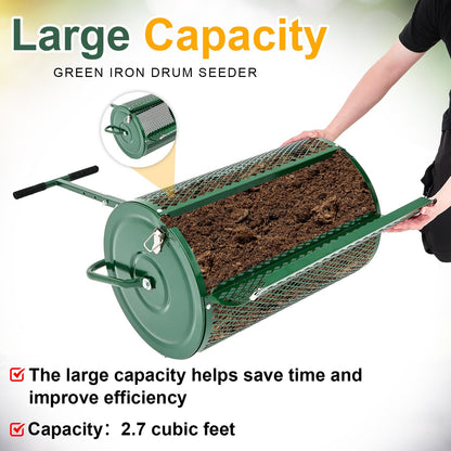 Hiboom 36 Inch Compost Spreader, Peat Moss Spreader, Manure Roller with Adjustable T Shaped Handle, Lightweight Metal Mesh for Lawn Garden Spreading Manure Topsoil (Green)