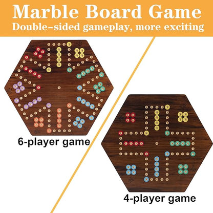 Extra Large Wahoo Board Game Wooden Original Board Game 2 Side Painted Fast Track Game for 4 Player and 6 Player with 30 Marbles6 Dices for Family Game Night (Brush Paint Burn Color)