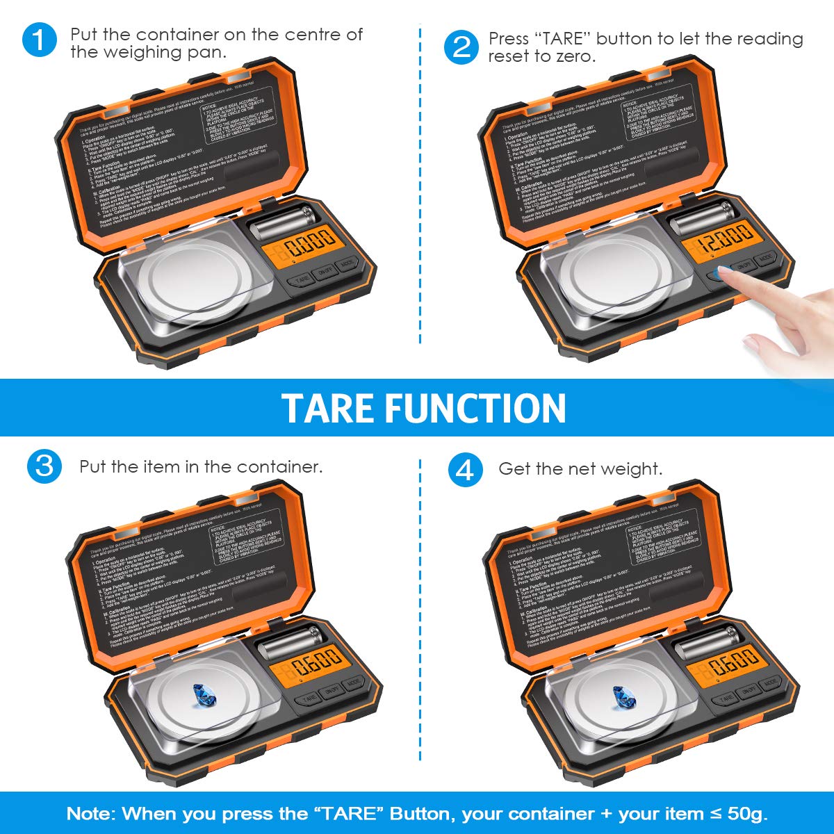 (Upgraded) Professional Digital Milligram Scale, 50g Max High Precision Pocket Sized Jewelry Scale, Electronic Smart Scale with 50g Calibration Weight (Battery/Tweezers Included)