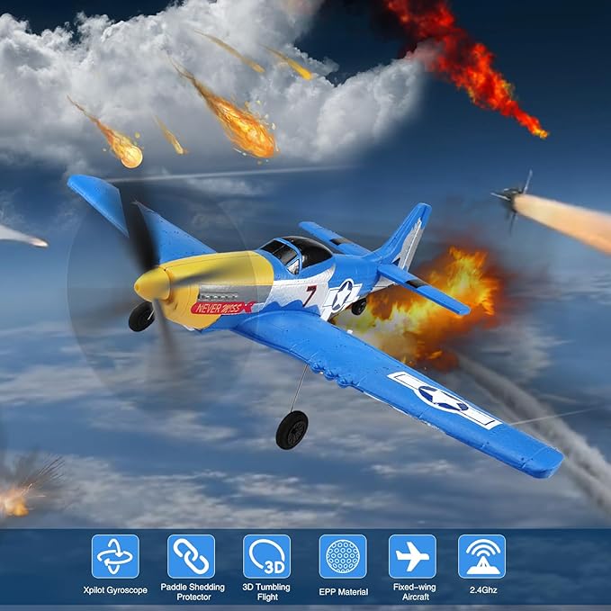 jaming RC Plane 4 Channel P-51D Mustang Fighter for Adults and Kids4 Channel Remote Control Airplane RTF with 6-Axis Gyro3D Aerobatics2.4GHz Radio Controlled Aircraft for Beginners