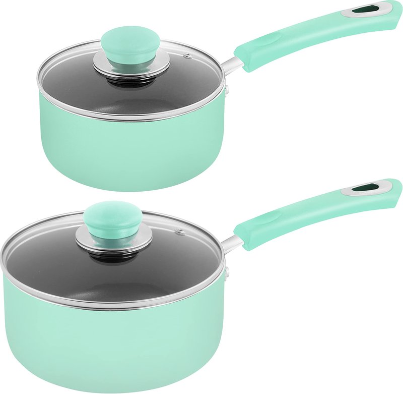 Utopia Kitchen Nonstick Stock Pot Saucepan Set with Lids, 1 Quart and 2 Quarts Multipurpose Stock Pots Set for Home, Kitchen or Restaurant, Copper & Grey