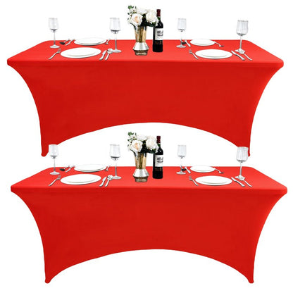 ZarzaaSik 6-Pack 8ft Red Spandex Table Covers for Rectangle Folding Tables - Washable Elastic Tablecloth - Ultimate Fitted Table Protector for Birthday Parties, Trade Shows, Banquet