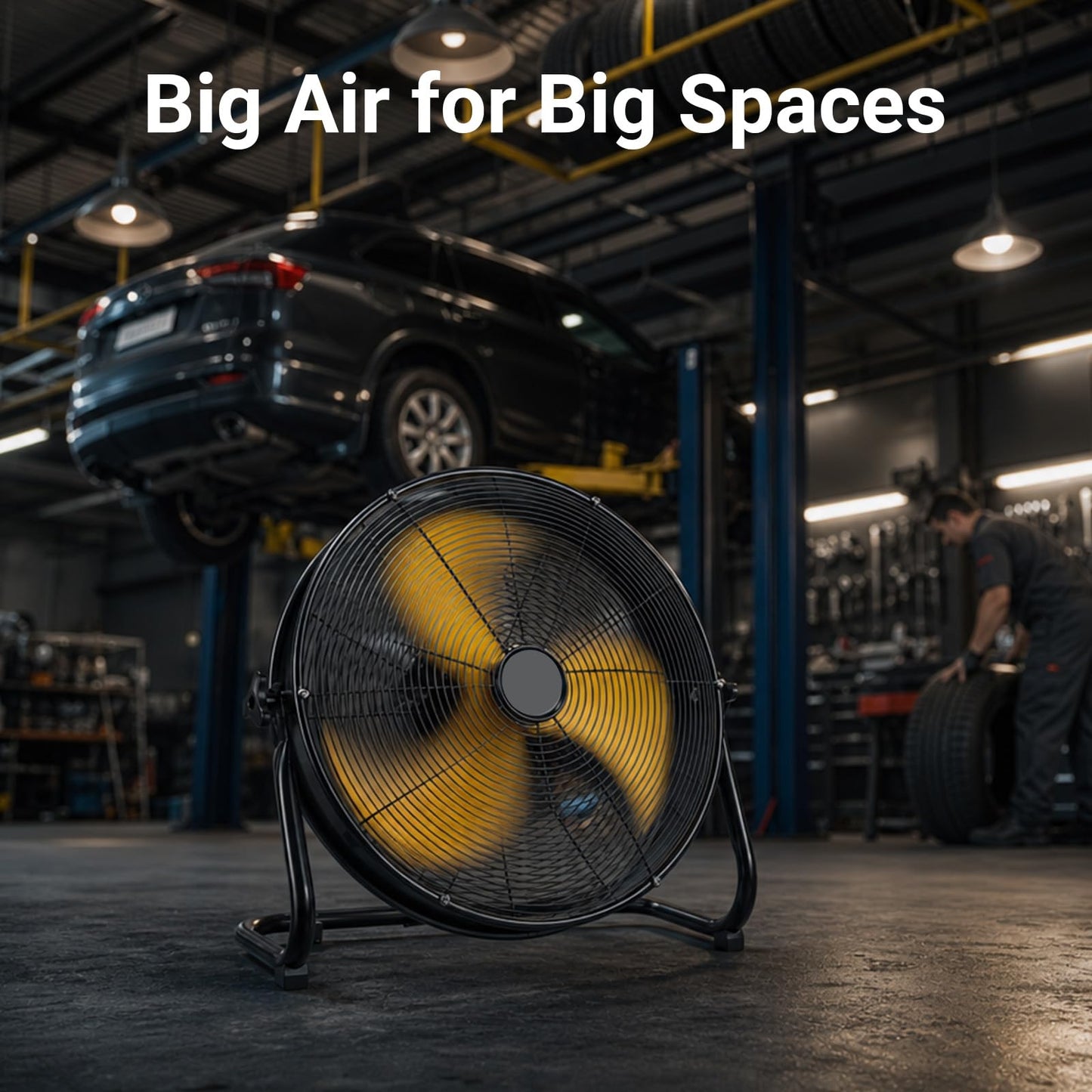 18" High Velocity Brushless Floor Fan Compatible with Dewalt 20V Max Battery(Tool Only), 2500 CFM Cordless Heavy Duty Metal Fan, 5 Speeds Portable Industrial Shop Fan for Home, Garage, Attic, Camping