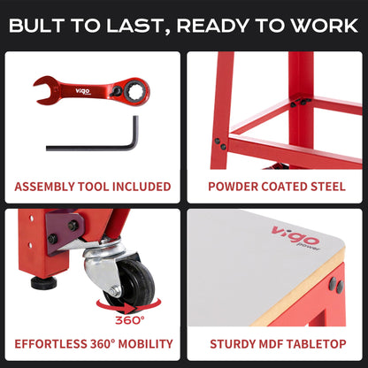 VIGO POWER 700 Lbs Heavy Duty Drill Press Stand with Wheels, 30" Height & 26"x14" MDF Top Universal Tool Stand, Expandable Mobile Work Bench Station for Planers, Table Saws, Grinders & Band Saws
