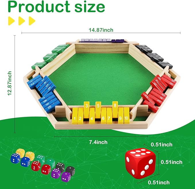 Shut The Box Game Wooden 1-6 Players Dice Board Game for Adults and Kids 10 Numbers Math Games - Educational and Entertaining Classic Table Flip Blocks for Family Game Night