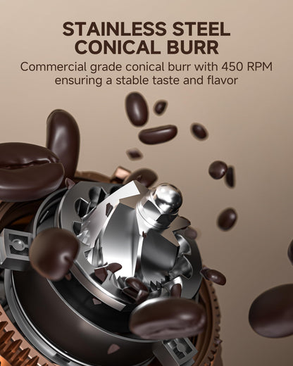 AMZCHEF Single Dose Coffee Grinder with 75 Settings & 40mm Burrs | Anti-Static Espresso Grinder for Home Use | Low Retention Magnetic Outlet | Quiet DC Motor | Vacuum Dosing Cup | LED Light