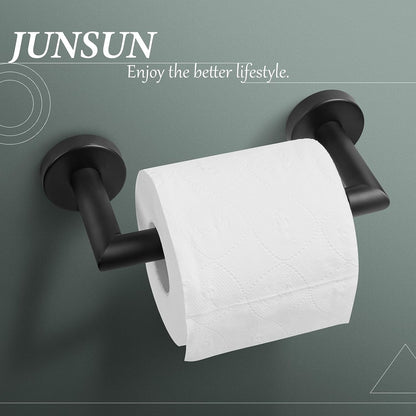 JunSun Matte Black Toilet Paper Holder - Wall-Mounted Pivoting Design for Large Mega Rolls