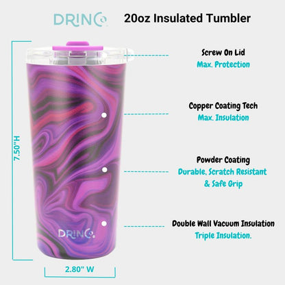Drinco - 20 oz Stainless Steel Tumbler | Double Walled Vacuum Insulated Mug With Lid, 2 Straws, For Hot & Cold Drinks (20oz Purple Swirl)