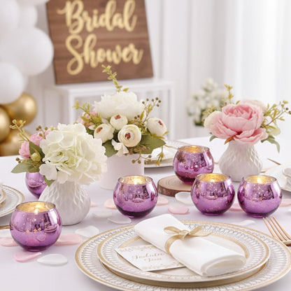 24 Pcs Purple Votive Candle Holders for Wedding Decor, Purple Mercury Glass Candle Holders for Table Centerpieces, Tea Light Holder for Wedding Bridal Shower Party Supplies
