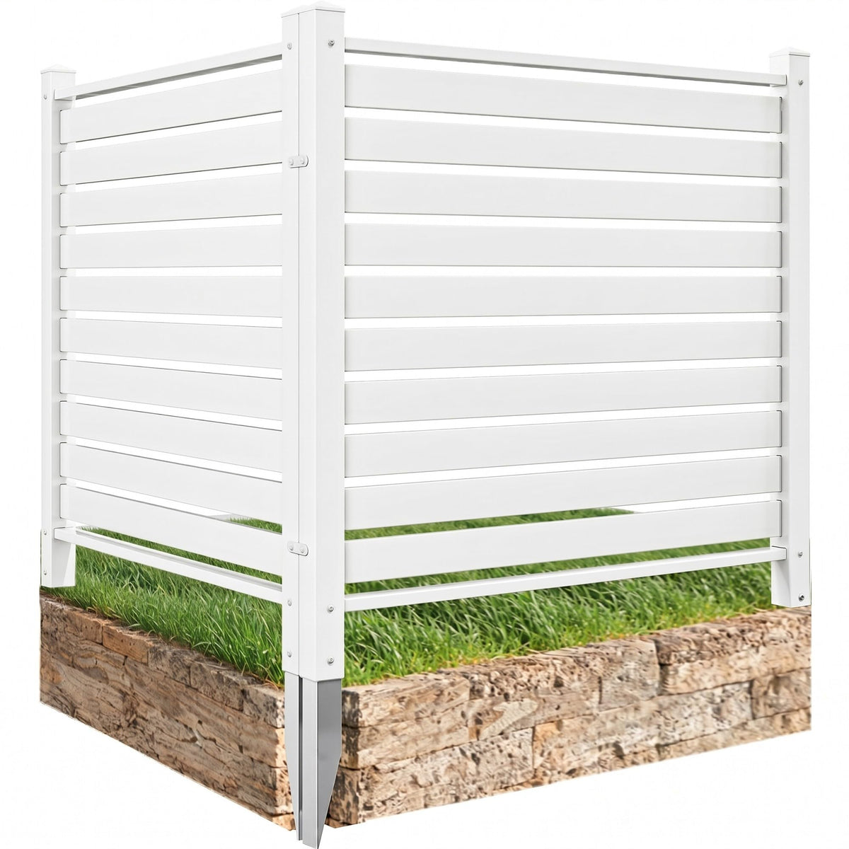 YITAHOME 44" W X 44" H Air Conditioner Fence Privacy Screen with Metal Stakes, Outdoor Trash Can Enclosure, Vinyl Pool Equipment Enclosure (2 Panels)