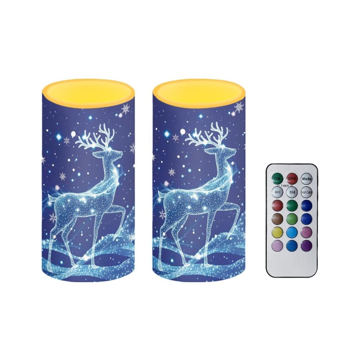 Luarisgur Christmas Bedroom Decor LED Candles with Remote Deer Patterns Flameless Pillar Candles Battery Operated with 18-Key Remote Timer for Home Indoor Room Decor Xmas Table Decorations