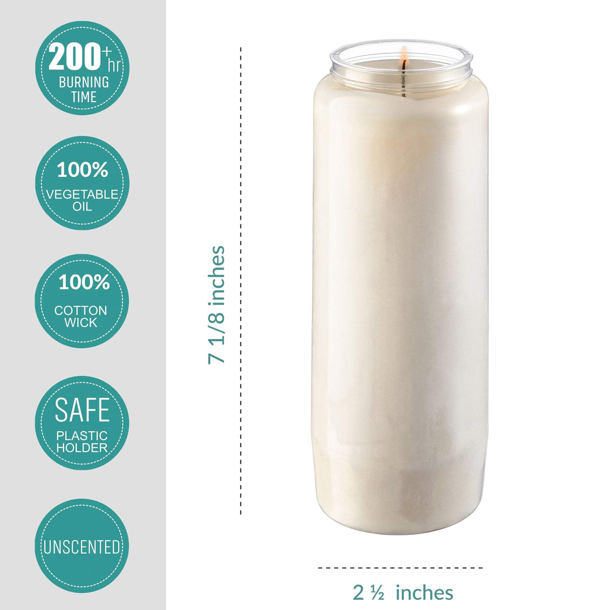 Rambue 9 Day Prayer Candles, 9 Pack - 7” White Memorial Candle for Shiva, Religious Ceremony, Party, Emergency Candles - Long Burning Vegetable Wax in Plastic Jars