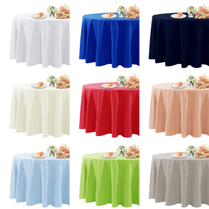 Fokitut 6 Pack Waterproof Round Tablecloth, 132 Inch, Stain Resistant and Wrinkle Polyester Table Cloth, Fabric Table Cover for Kitchen Dining, Wedding, Party, Holiday Dinner-White