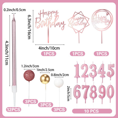 Yerliker 34 Pcs Happy Birthday Cake Toppers Decorations Birthday Candles DIY Cake Decor for Men Women Wedding Anniversary(Dusty Pink)