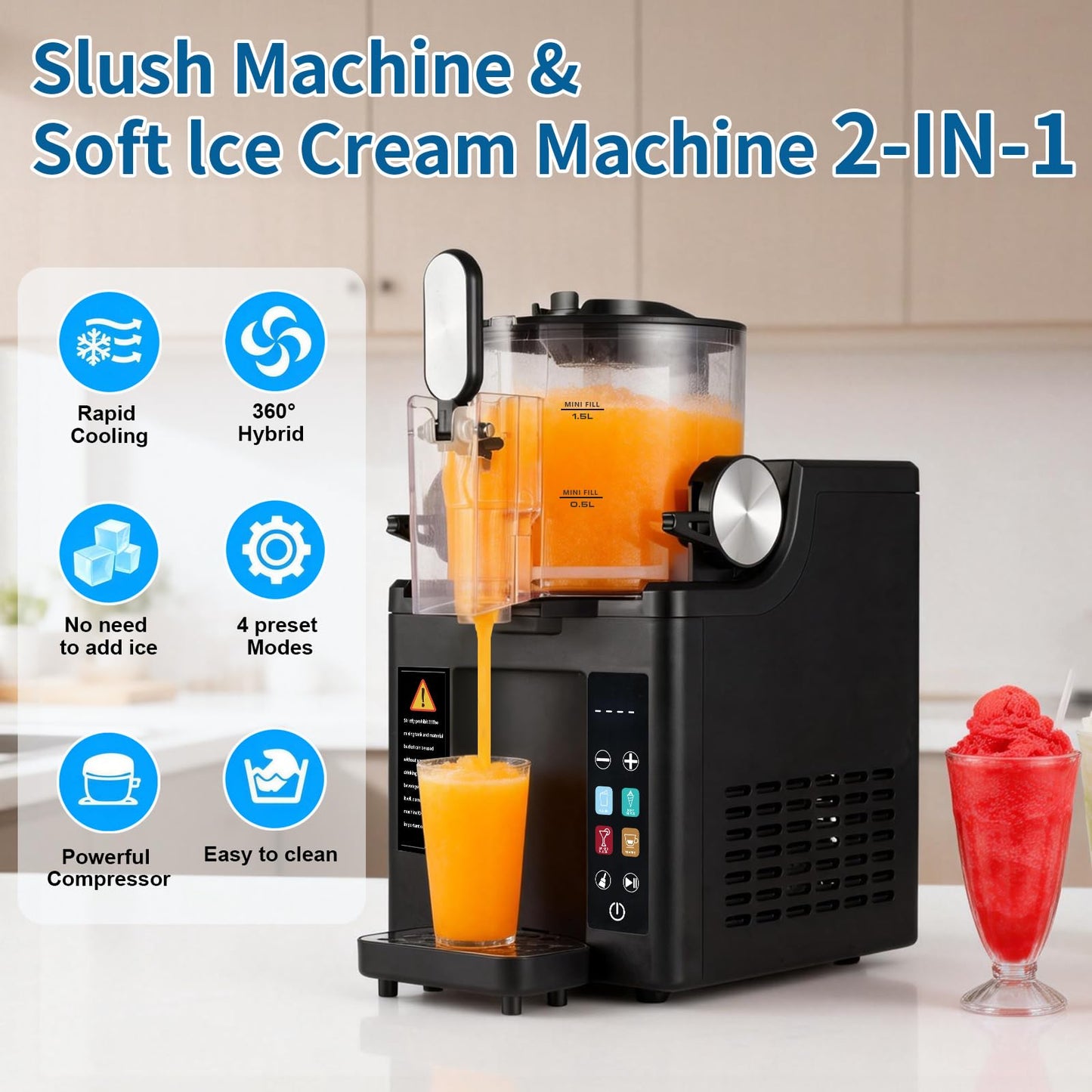Slushie Machine& Soft Serve Ice Cream Maker, Slushie Machine for Home,Frozen Drink Machine, No Ice Needed, Self Cleaning Slushy Machine, Perfect for Milkshake, Frozen Margaritas, Cocktail and More