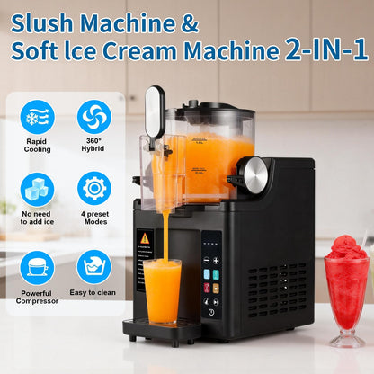Slushie Machine& Soft Serve Ice Cream Maker, Slushie Machine for Home,Frozen Drink Machine, No Ice Needed, Self Cleaning Slushy Machine, Perfect for Milkshake, Frozen Margaritas, Cocktail and More