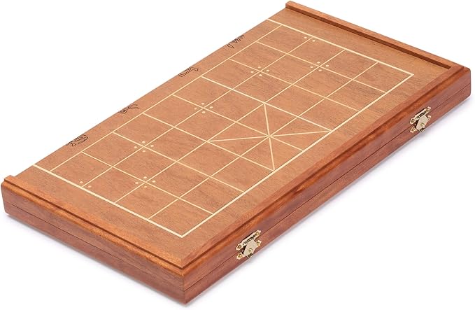 Yellow Mountain Imports Chinese Chess (Xiangqi) Set with Folding Rosewood Veneer Board (16.3-inch) and Acrylic Playing Pieces