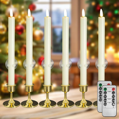 SUNGEGE Christmas Window Candles 6-Pack with Remote Timer (2/4/6/8H), Battery Operated Flameless LED for Windows, Includes Suction Cups, Bases & 2 Remotes – Holiday Decor