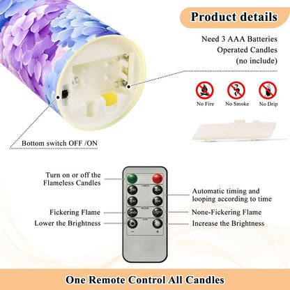 ALAZA Hydrangeas Flickering Flameless Candles Battery Operated with Remote Timer,Tea Light Candles LED Pillar Votive Set of 2 for Outdoor Indoor Decorations 3" x3.9"