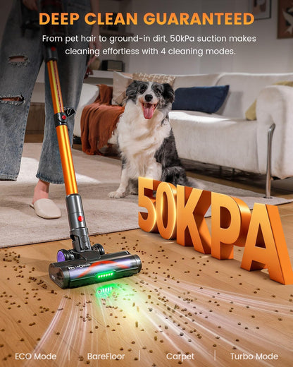AlloyMove Cordless Vacuum Cleaner, 550W 50KPA 80Mins Self-Standing Cordless Vacuum for Home, With Wall Mount Charging/LED Display/Anti-Tangle Brush Stick Vacuum for Carpet/Pet Hair/Hardwood Floor, A05