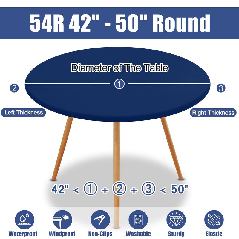 Moosfor Round Spandex Tablecloth, Elastic Fitted Waterproof Tablecloths for 42"-50" Tables, Stretch Washable Picnic Table Cover for Camping, Dining, Indoor and Outdoor, Navy