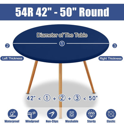 Moosfor Round Spandex Tablecloth, Elastic Fitted Waterproof Tablecloths for 42"-50" Tables, Stretch Washable Picnic Table Cover for Camping, Dining, Indoor and Outdoor, Navy