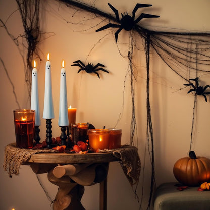 DRomance Flickering Flameless Taper Candles with Remote and Timer, 2 Pack Battery Operated LED Taper Candles 3D Wick Plastic Dripping Effect Dinner Halloween Indoor Decor(Orange, 0.78" D x 9.65" H)