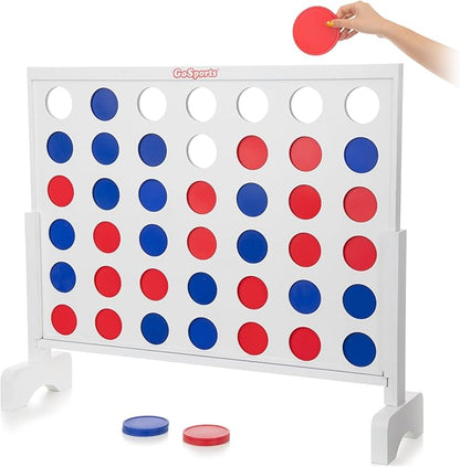 GoSports 3 Foot Giant Wooden 4-in-a-Row Connect Game – Jumbo Party Size with Heavy-Duty Coins – Easy Setup and Portable Design for Indoor and Outdoor Yard Game for Adults