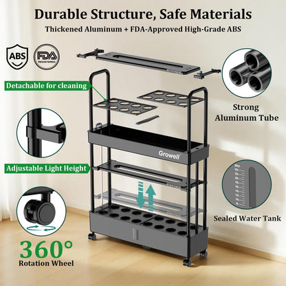 Large Hydroponics Growing System Kit, 32 Pods Vertical Hydroponic Garden, with 32 Large Buckets, 32L Indoor Garden System for Herb Vegetable Fruits, with 2 Light Modes, Auto Circulating Water System