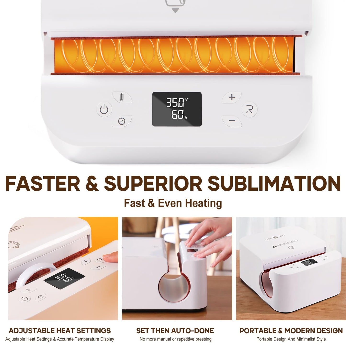 HTVRONT Auto Tumbler Heat Press Machine White + Heat Press H1 Mini Heat Press Machine Bubble Blue