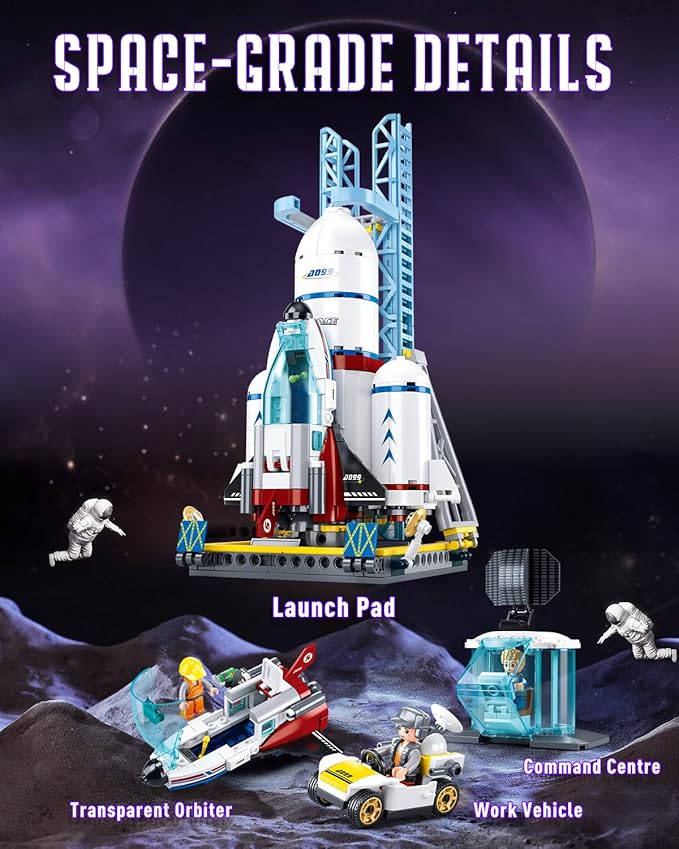 City Space Launch Center Building Set Rocket Launchpad Building Kit with 4 Astronaut Minifigures for STEM Role-Play Gift Toys for Boys 6-12 Compatible with Lego Space 424 PCS