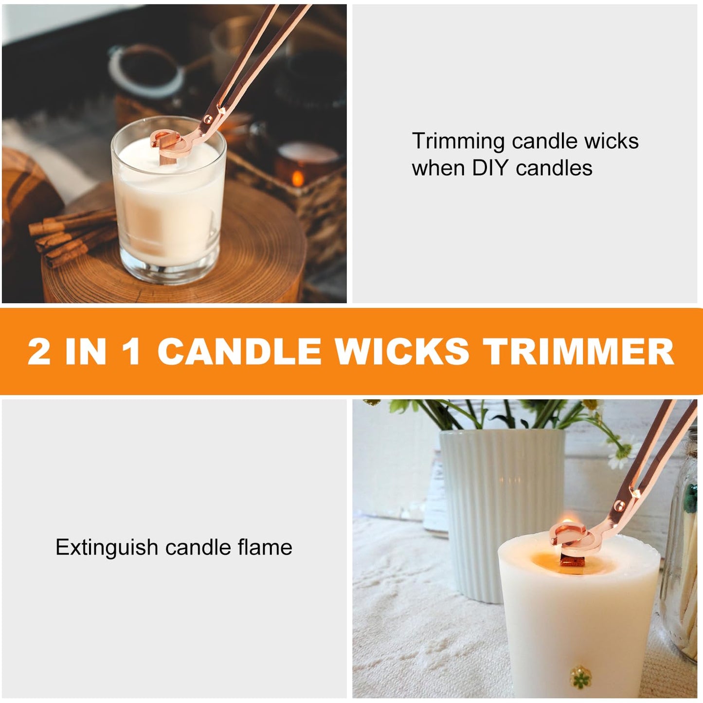 Wood Wicks for Candles Making with Case, Wooden Wicks for Candlemaking 5.1 X 0.5 Inch Smokeless Long Lasting Flame Natural Wood Candle Wick with Candle Wick Trimmer, Metal Base for DIY Candle(50 Sets)