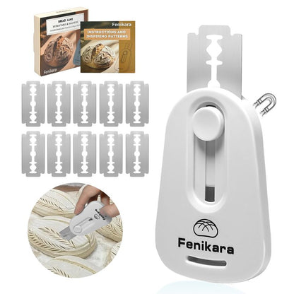 Fenikara Premium Magnetic Bread Lame & Versatile Bread Scoring Tool - Professional Sourdough Scoring Tool and Lame Bread Tool with 10 Razor Blades & Scoring Patterns Booklet (light gray)