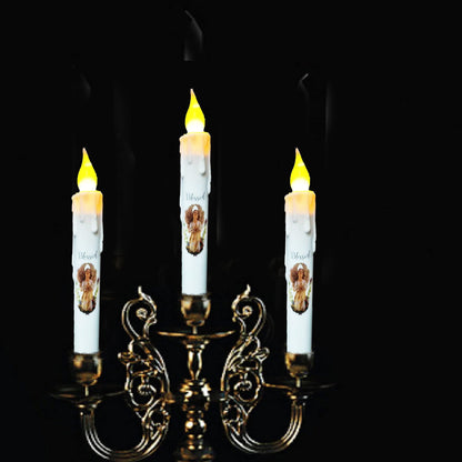 TAIANLE.Battery Operated Taper Candles with Timer, 6.75 Inch Set of 4 Primitive Flameless Taper Candles Flickeirng Flame,Angel Blessed Decor Halloween Wedding Christmas Window Decor