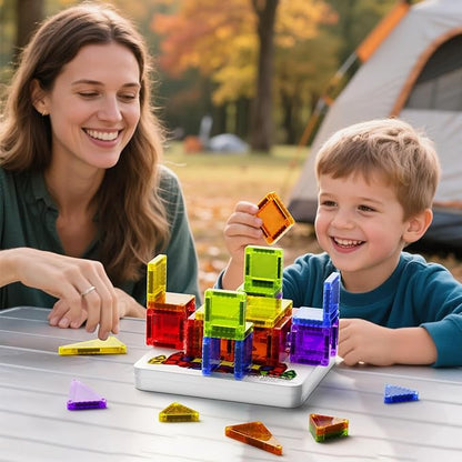 Magnetic Tiles Mini Travel Toddler Set 60pcs Magnetic Blocks Building Kids Toys Montessori Preschool Classroom Must-Haves Educational Learning Sensory Toys for 3+ Year Old Boys