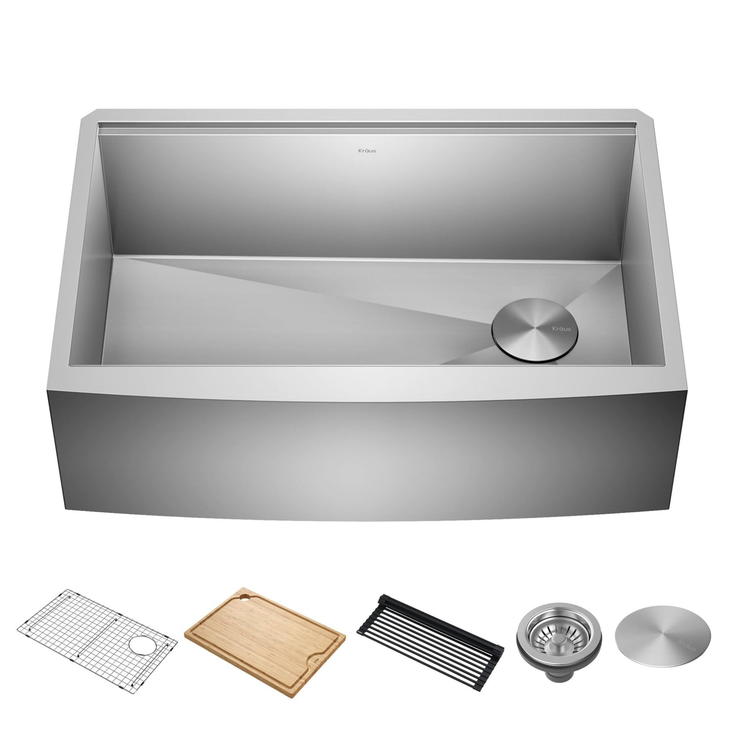 Kraus Kore 30-Inch Farmhouse Workstation with In Sink Dish Drying Rack, Stainless Steel Kitchen Sink, KWF410-30