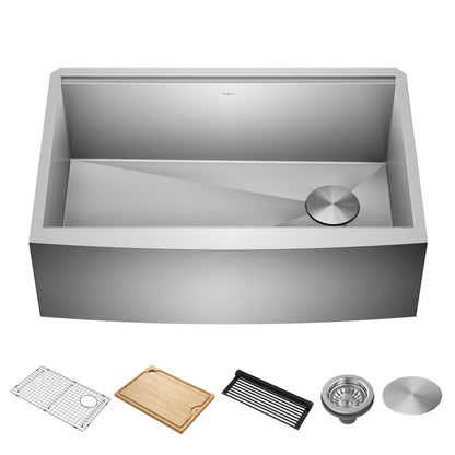 Kraus Kore 30-Inch Farmhouse Workstation with In Sink Dish Drying Rack, Stainless Steel Kitchen Sink, KWF410-30