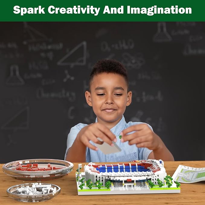 Barcelona Soccer Stadium Micro Blocks Building Sets Micro Mini Bricks Architecture Building Block Sets for Adults Football Field Building Blocks for Girls and Boys Fans Aged 14 and Up