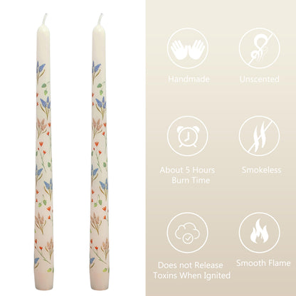 Hyacinth Printed Taper Candles Set of 2, 10 Inch Handmade Tapered Candles, Unscented Floral Candle Stick Style Candlesticks for Wedding Home Decor Gift