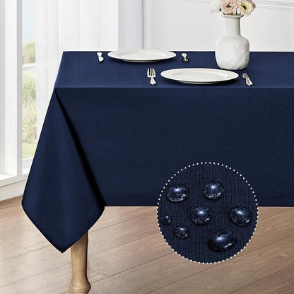 Veblandy Rectangle Tablecloth Waterproof 60x120 inch Linen Textured Table Cloth Stain and Wrinkle Resistant Washable, Decorative Fabric Table Cover for Dining, Party and Camping, Navy Blue