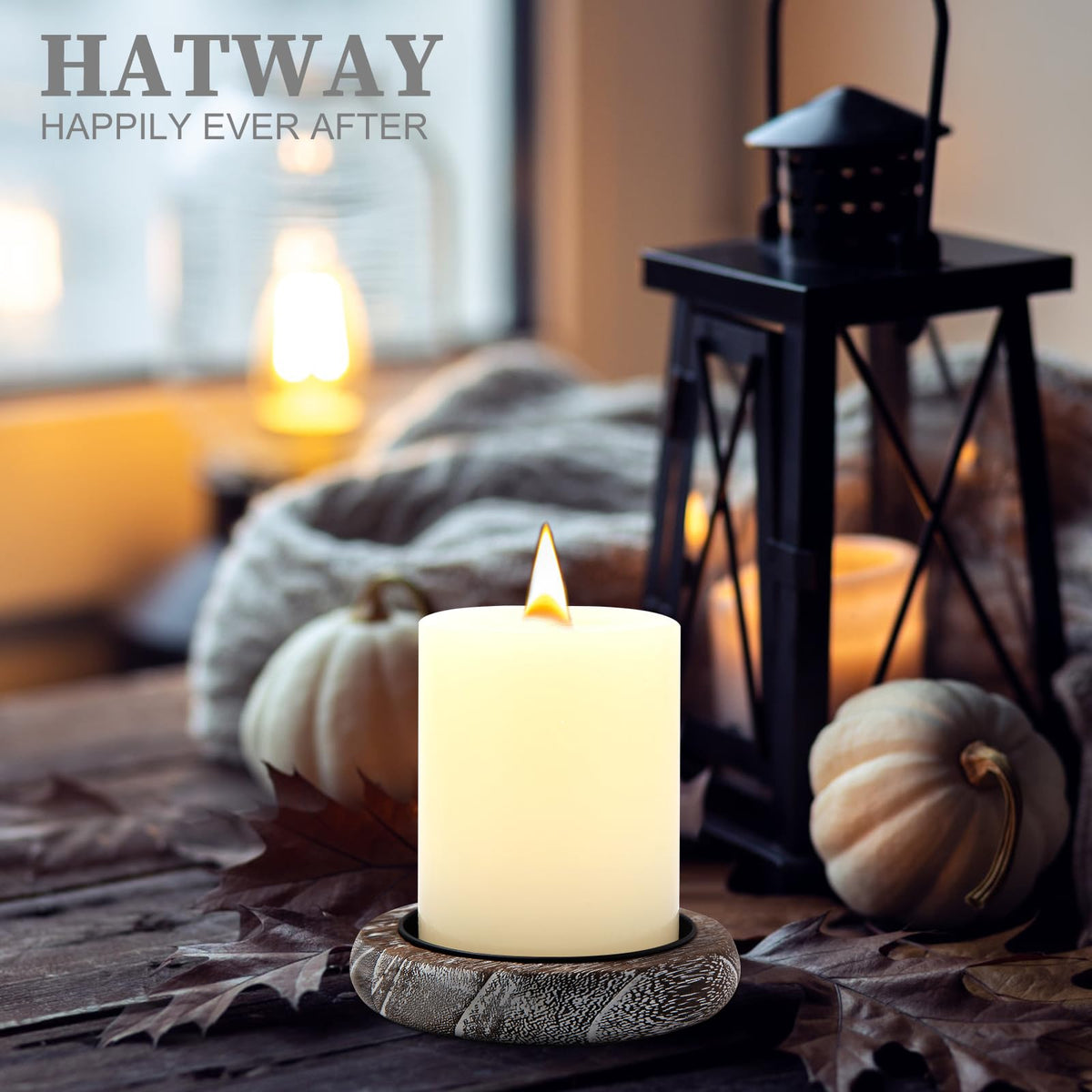 Hatway Wood Candle Holder Farmhouse Decor Wooden Pillar Candles Tray for Table Centerpiece Small Decorative Tray Riser Round Wooden Plate Pedestal Stand for Coffee Table for Christmas Decor-Bai-2