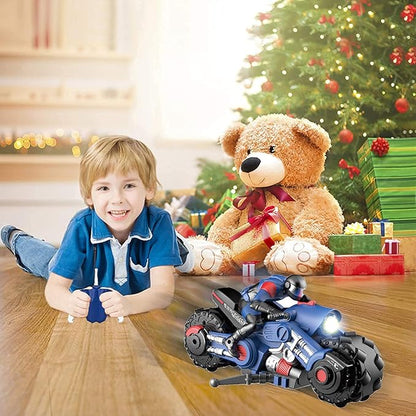 Liberty Imports 2.4Ghz RC Motorcycle Remote Control Stunt Drift Bike Racing Vehicle - 1/10 R/C High Speed Cyclone Motorbike and Riding Figure with 360° Spinning Wheels Action (Blue)