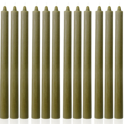 Olive Taper Candles Tall Tapered Candlesticks Set of 12 Unscented Dripless Smokeless Long Wedding Advent Home Decor Dinner Christmas-Natural Color Series-10.6 Inch
