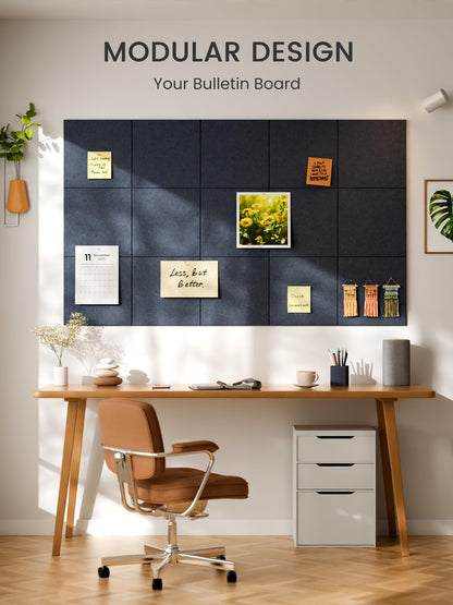 Bumusty Large Cork Board 48" x 36" Alternative - 12 Pack Felt Wall Tiles with 70 Safe Removable Adhesive Tabs, 30 Pushpins, Cork Boards for Walls Bulletin Board Office Decor (Deep Charcoal Blue)